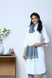Off White And Blue Cotton Yarndyed Stole image number 2