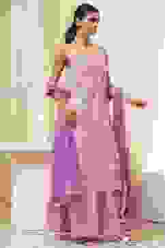 Pink Cotton Floral Strappy Straight Suit Set image number 5