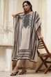 Beige and Black Printed Kaftan-Style Kurta Set