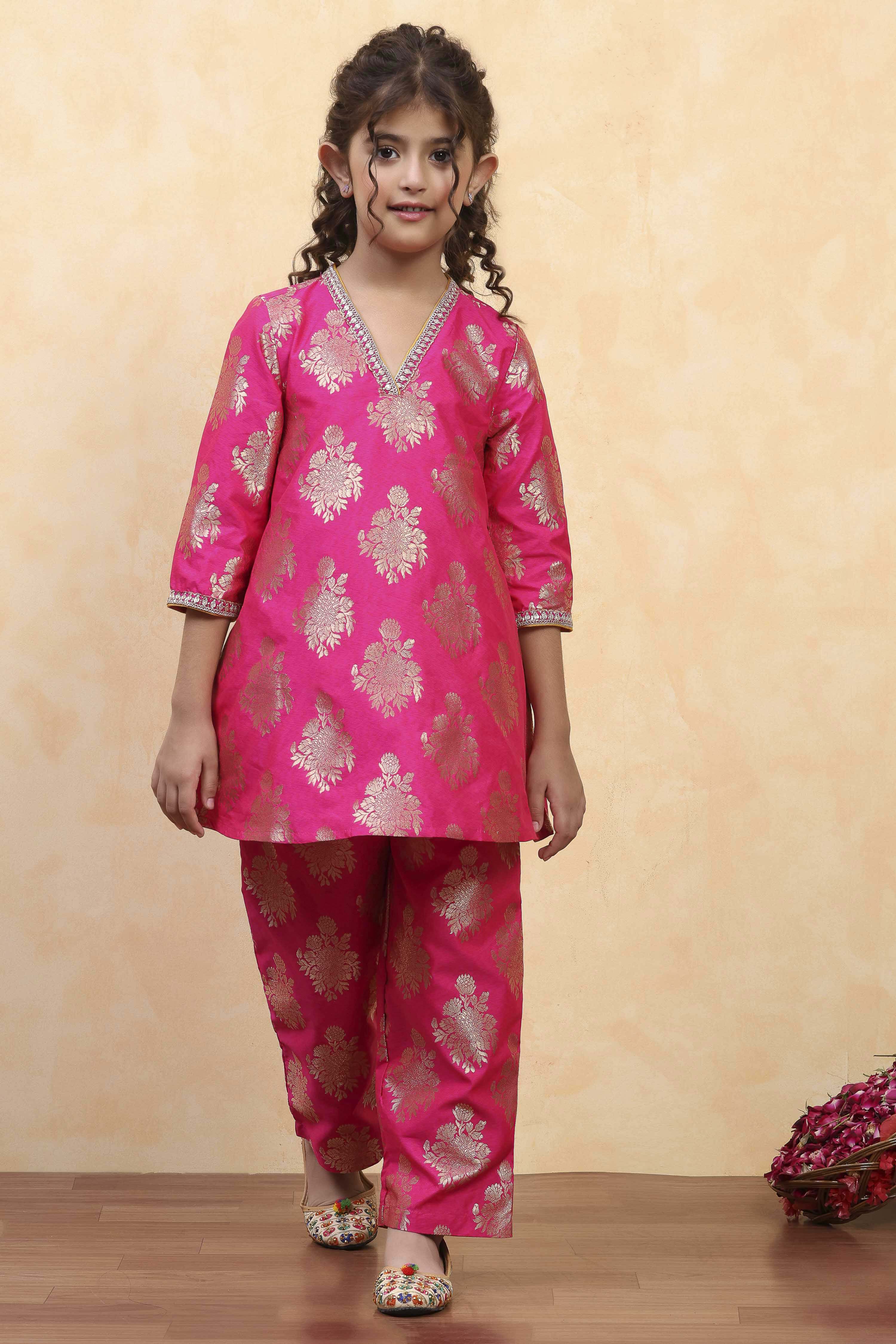 Fuchsia Art Silk Flared Kurta Pants Set image number 0