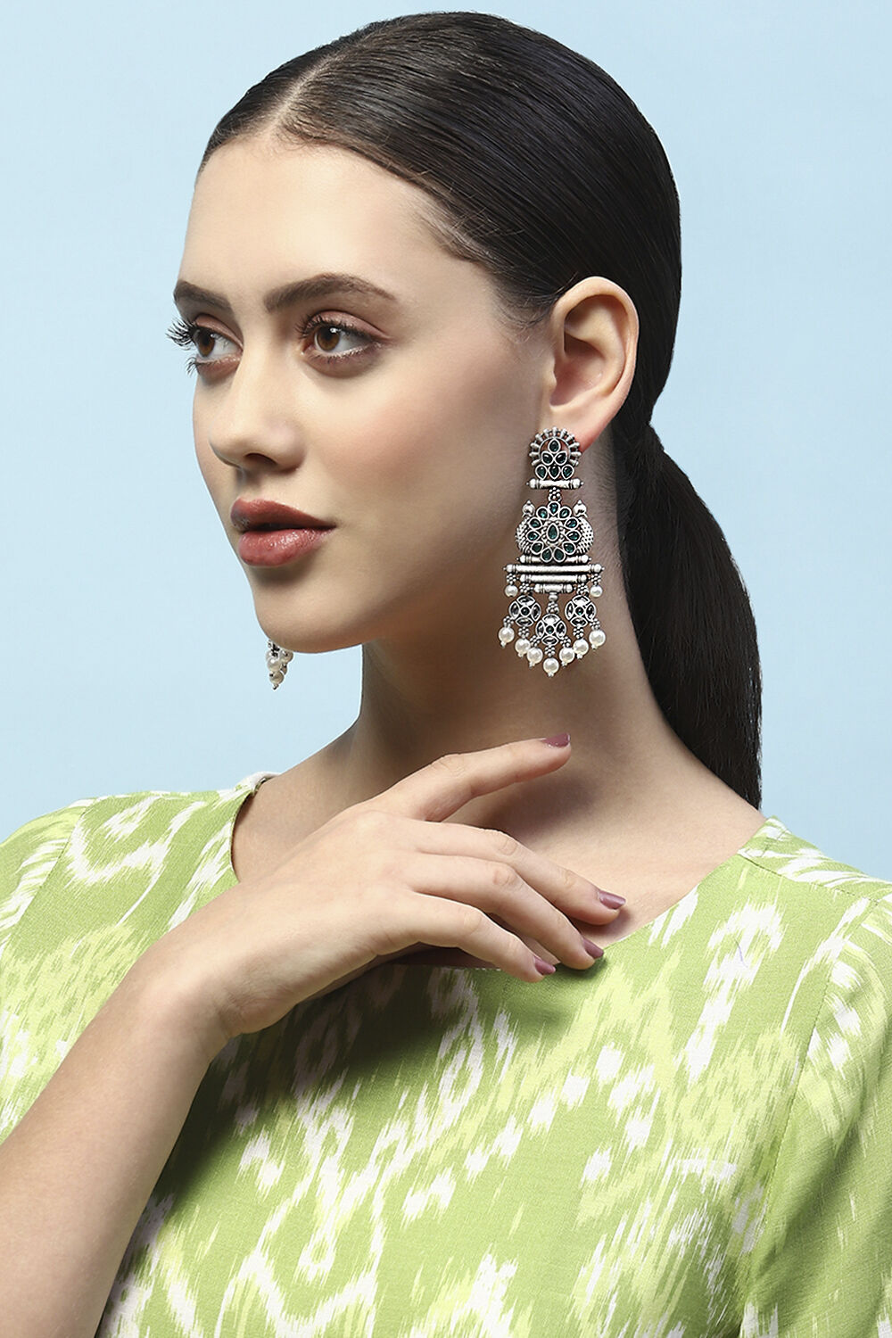 Green Oxidised Casual Danglers image number 1