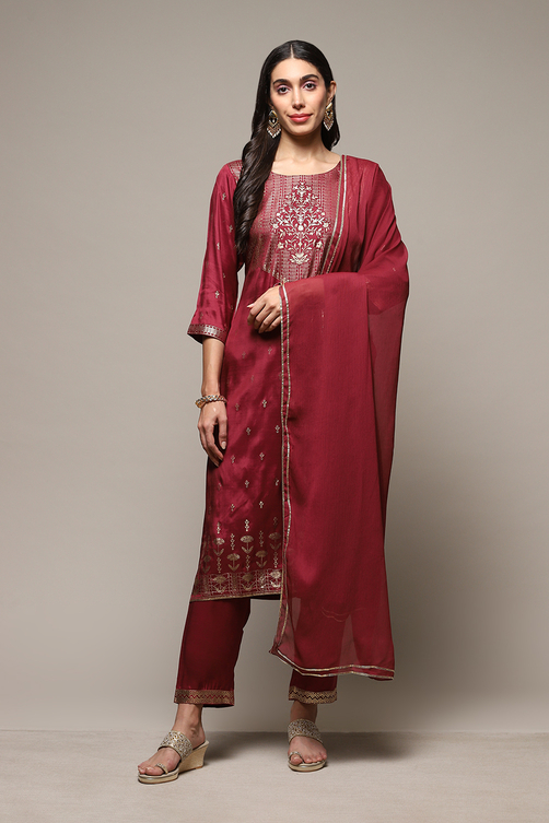 Orange Printed Viscose Straight Kurta Regular Pants Suit Set image number 7