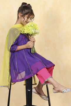 Purple Polyester Solid Kalidar Suit Set image number 8