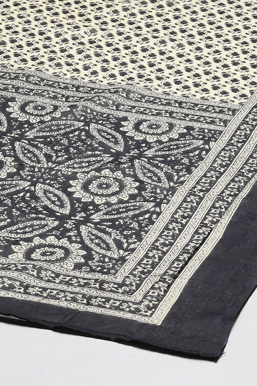 Blue Cotton Floral Screen Printed Unstitched Suit Set image number 4