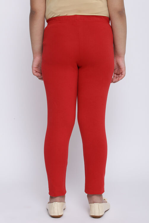 Deep Red Cotton Lycra Solid Leggings image number 4