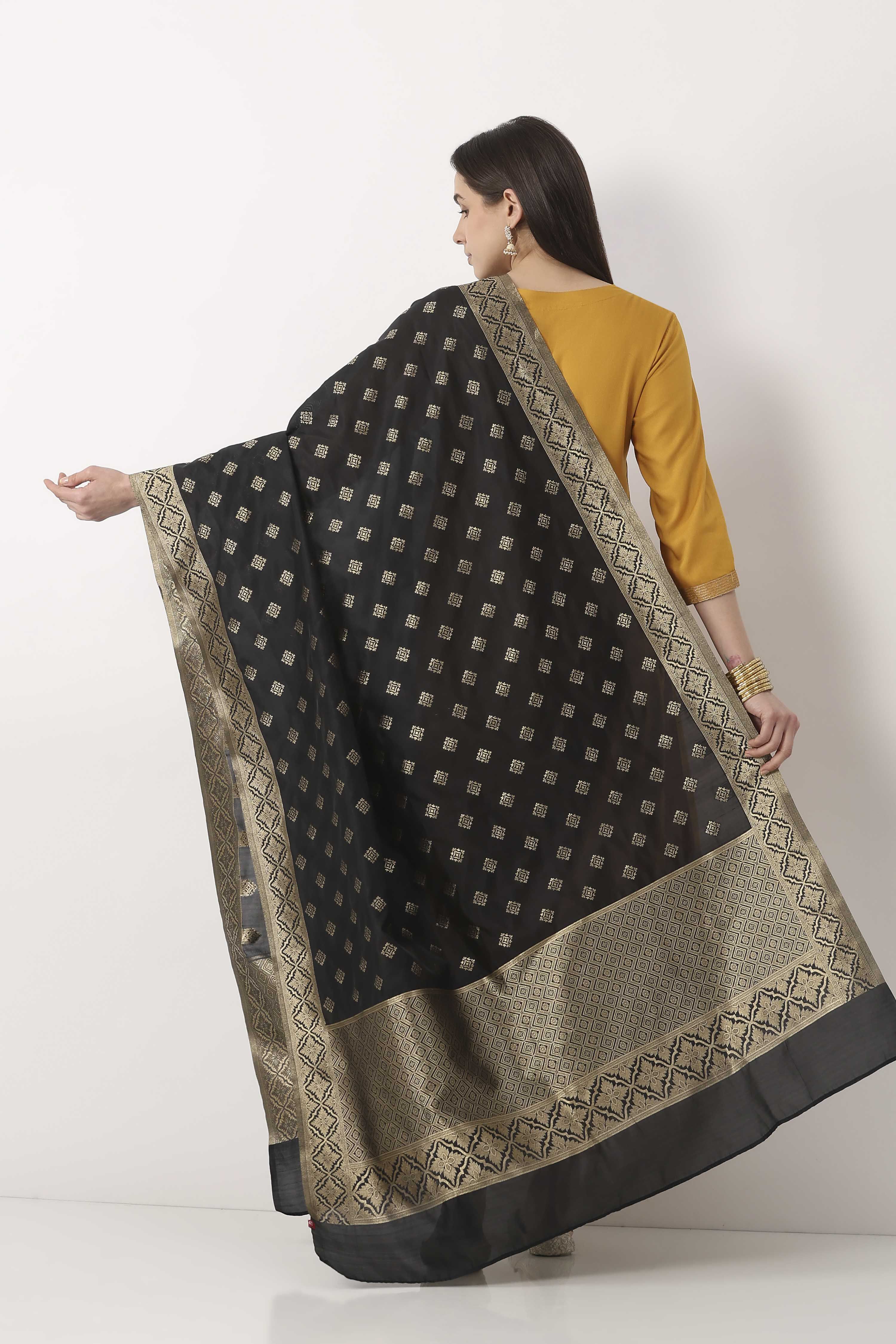Green Black Art Silk Dupatta image number 2
