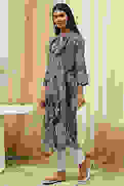 Charcoal Floral Printed Straight Kurta image number 2