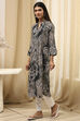 Blue Floral Printed Straight Kurta image number 2