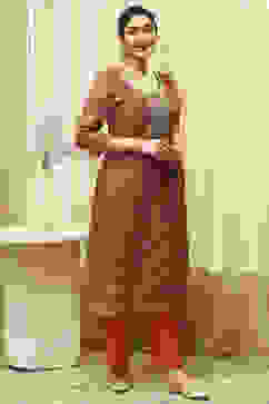 Red Chanderi Machine Embroidered Unstitched Suit Set image number 6