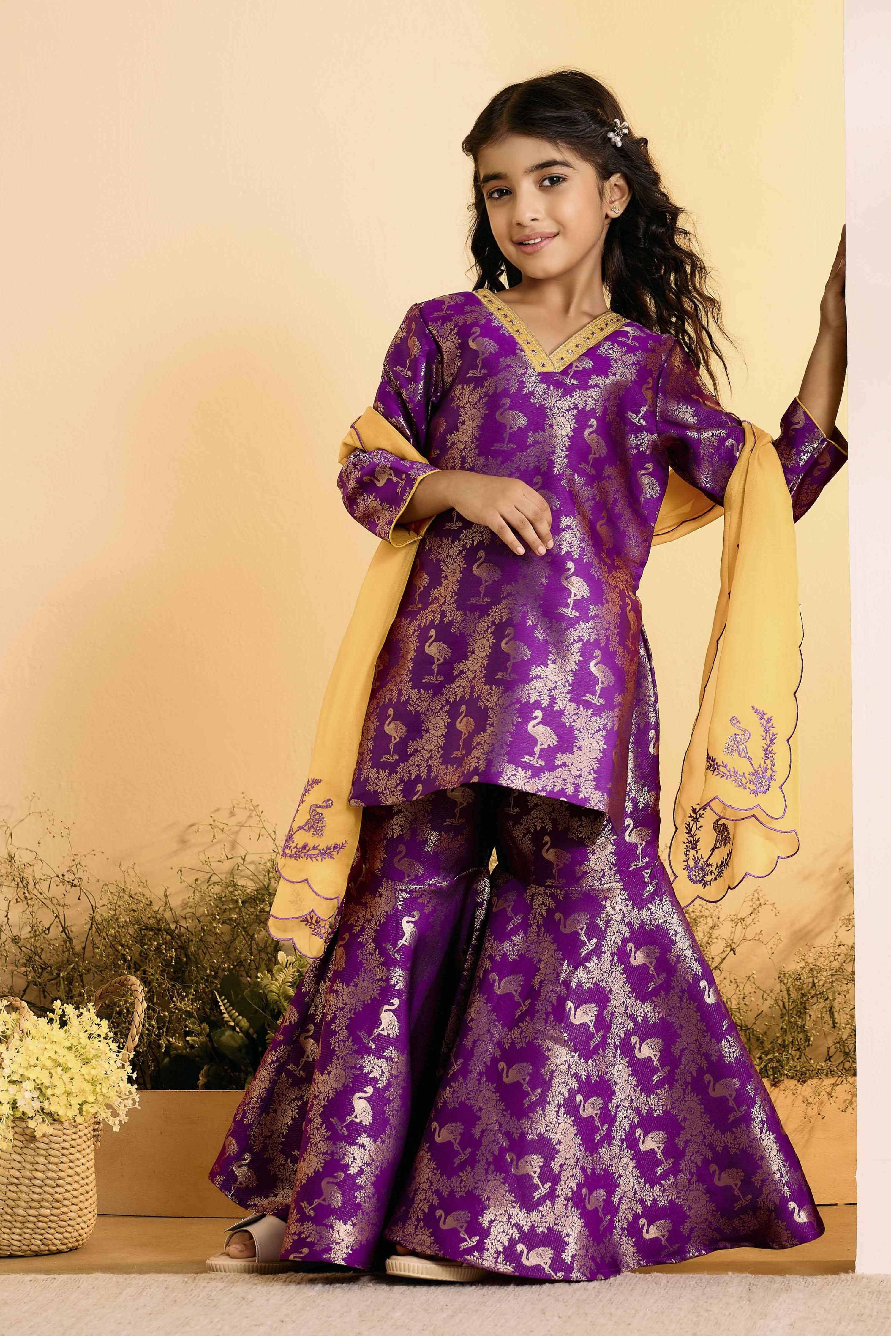 biba Purple Polyester Straight Suit SetPurple Polyester Straight Suit Set-picture-442