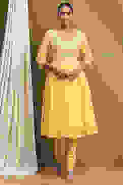 Yellow Embroidered Anarkali Suit Set image number 6