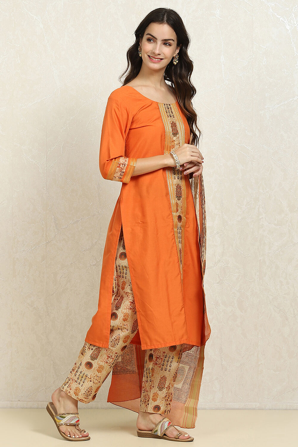 Maroon Cotton Handloom Unstitched Suit Set image number 6