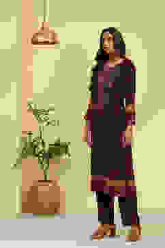 Purple Printed Straight Kurta Set image number 4