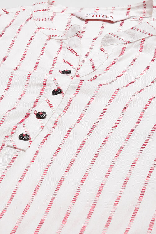 Off White Pink LIVA Straight Yarndyed Kurta image number 1