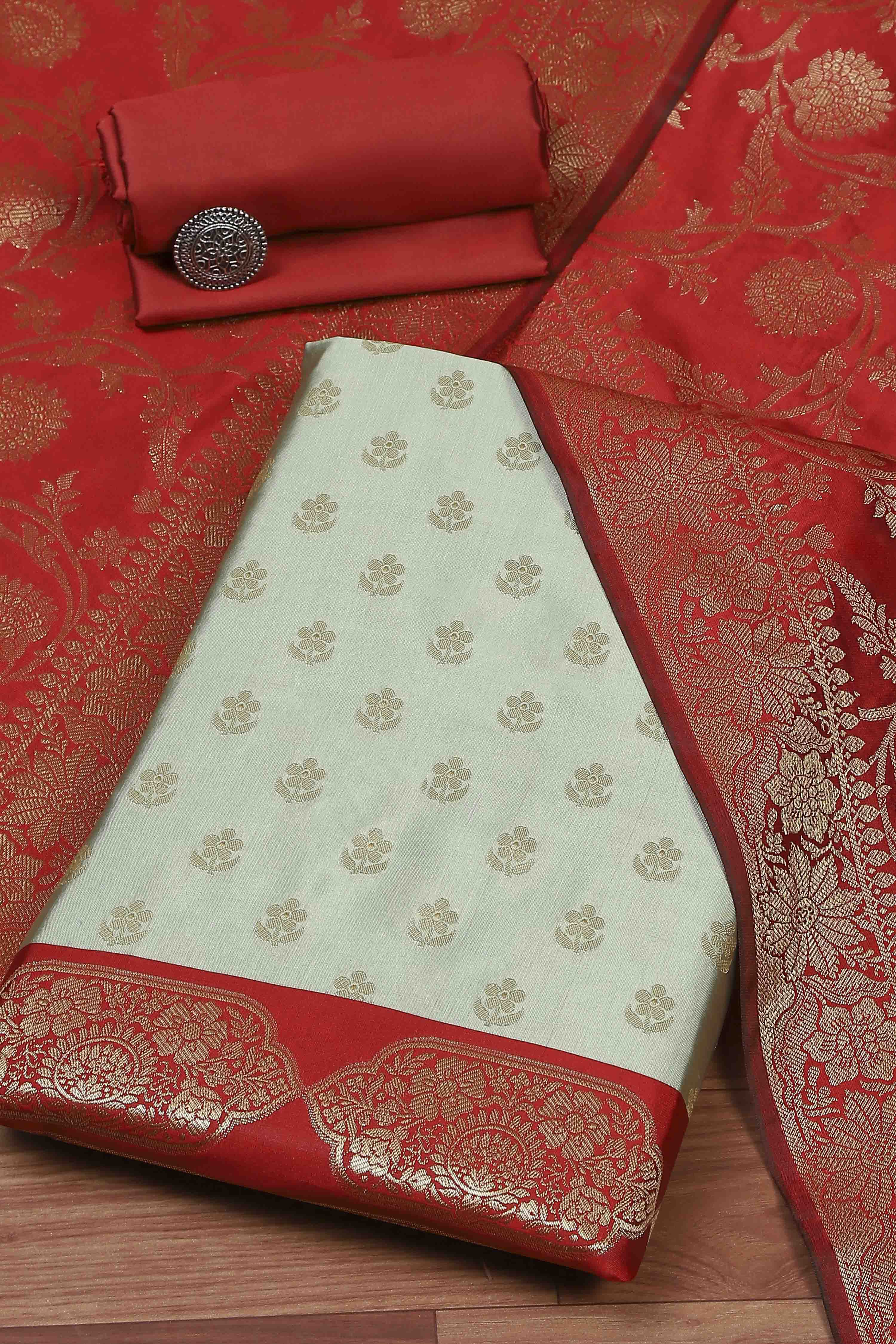 Red Silk Unstitched Suit Set image number 0