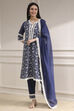 Blue Chanderi Embroidered Straight Suit Set image number 6