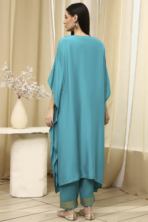 Mauve Solid Kaftan-Style Kurta Set image number 4