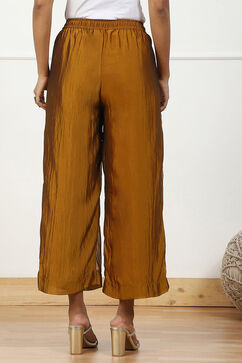 Gold-Toned Solid Mid-Rise Straight Palazzo image number 5