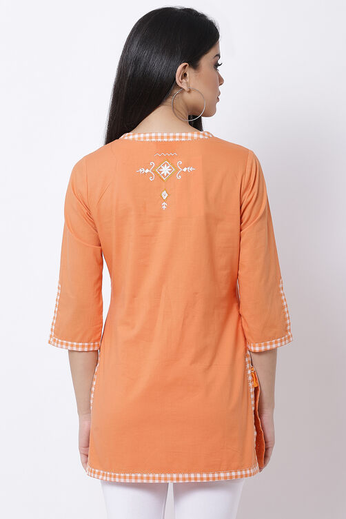 Orange Cotton Short Cotton Kurti image number 4