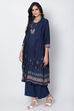 Indigo Viscose Front Open Printed Kurta image number 3