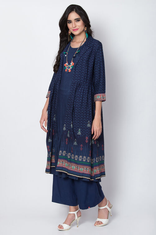 Indigo Viscose Front Open Printed Kurta image number 3