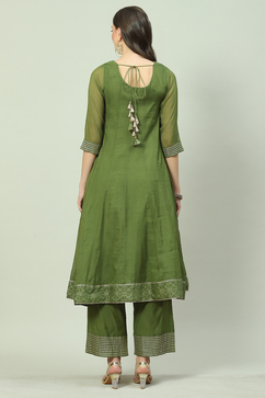 Green Art Silk Flared 2 Piece Set image number 4