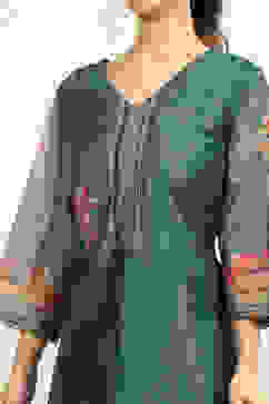 Blue Chanderi Floral Printed Unstitched Suit Set image number 7