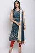 Indigo Cotton Solid Dupatta image number 0