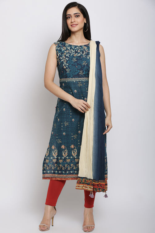 Indigo Cotton Solid Dupatta image number 0