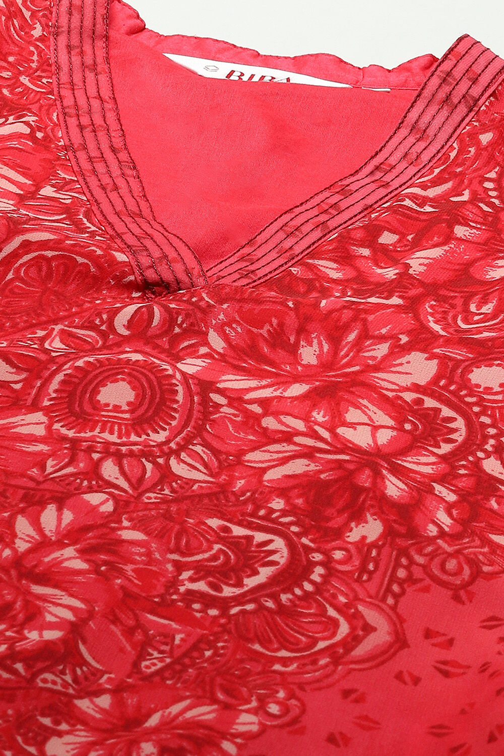 Red Cotton Blend Straight Printed Kurta image number 1