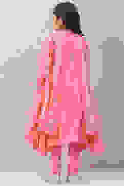 Coral Cotton Flared Kurta Churidar Suit Set image number 4