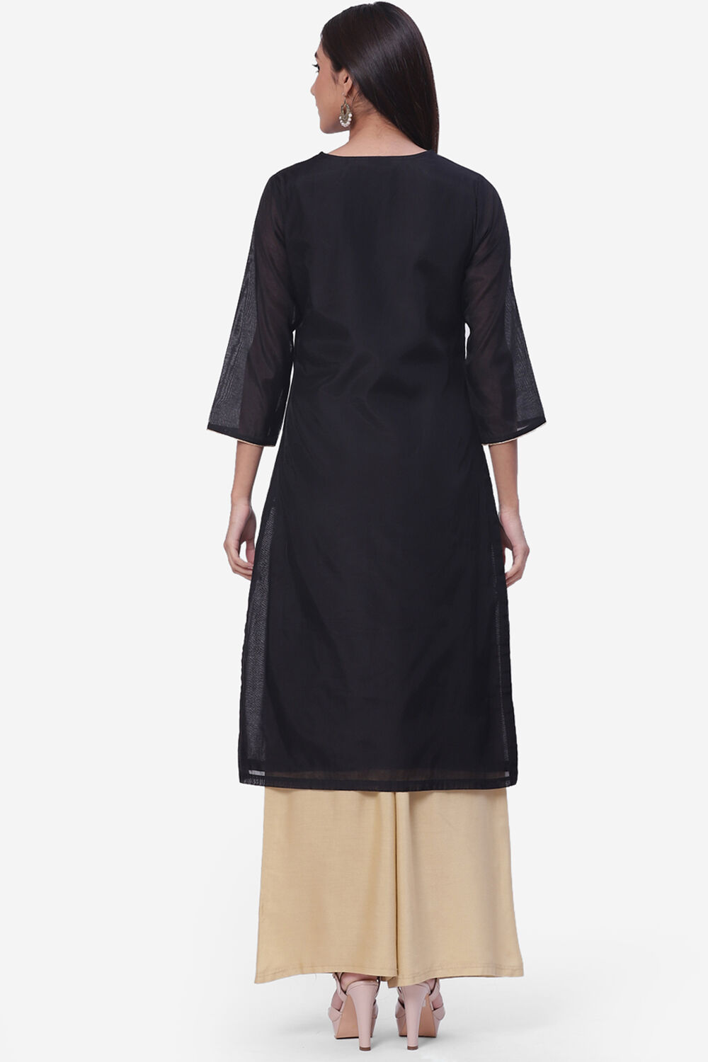 Black Art Silk Kurta image number 4