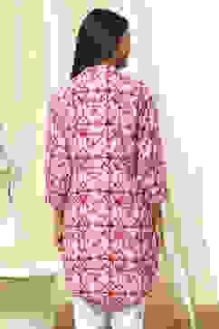 Pink Printed Straight Short Kurta image number 3