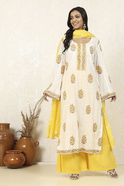 Mustard Yellow Cotton Hand Block Print Unstitched Suit Set image number 1