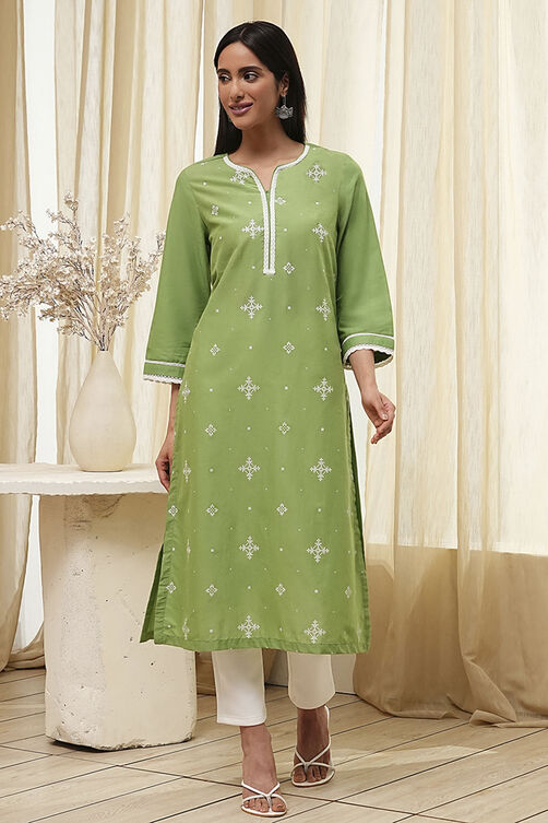 Light Pink Cotton Straight Kurta image number 5