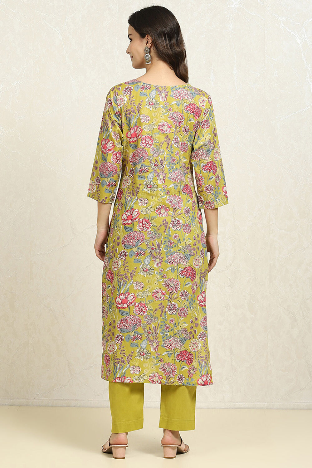 Green Cotton Floral Unstitched Suit Set image number 5