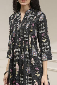 Black Cotton Printed A-Line Kurta image number 1