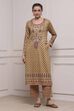 Mustard Blended Printed Straight Kurta Pants Set image number 0