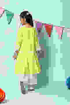 Lime Green Cotton Tiered Kurta Straight Palazzo 2 Piece Set image number 4