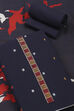 Navy Blue Cotton Unstitched Suit Set image number 3