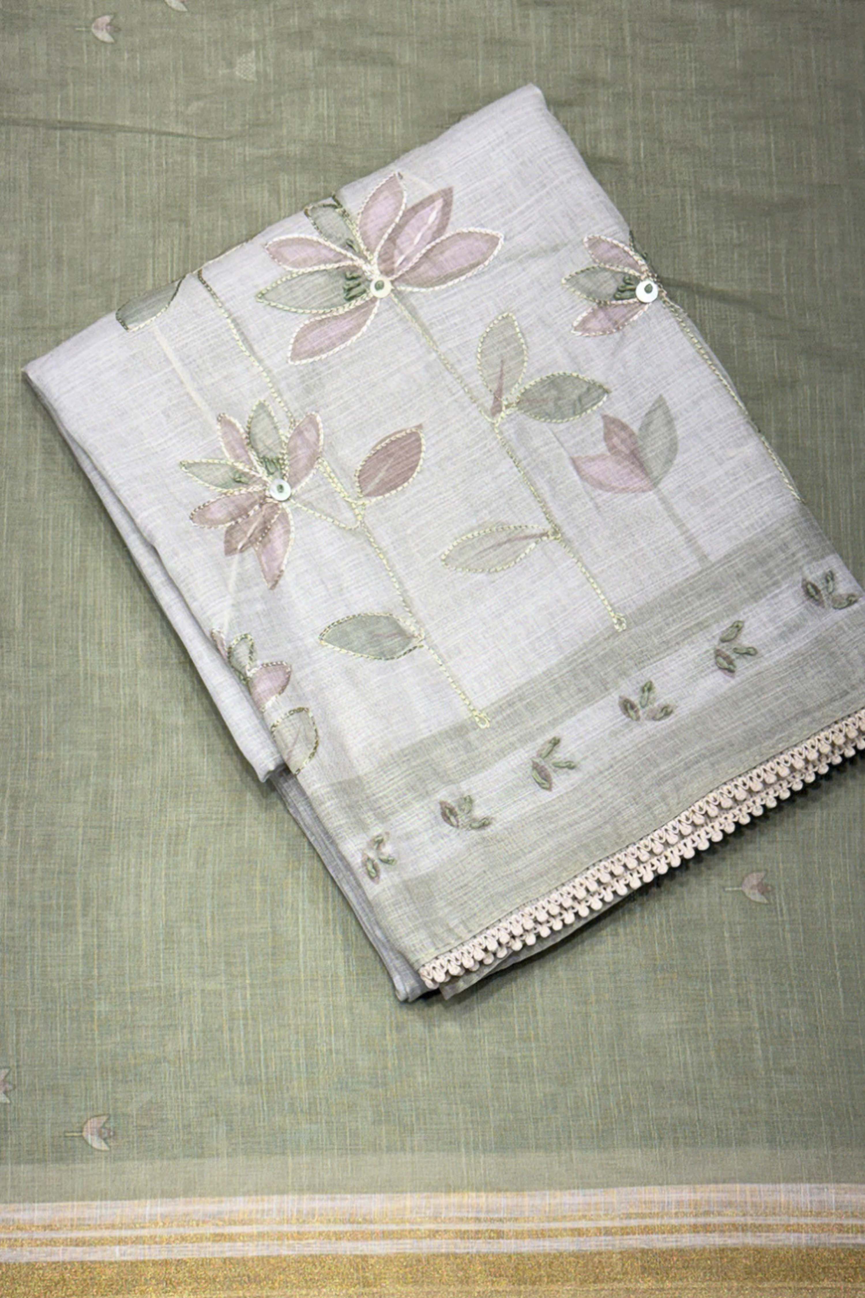Grey Linen Printed Unstitched Suit Set image number 3