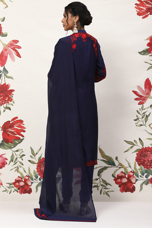 Rohit Bal Indigo Cotton Blend Straight Kurta Suit Set image number 4