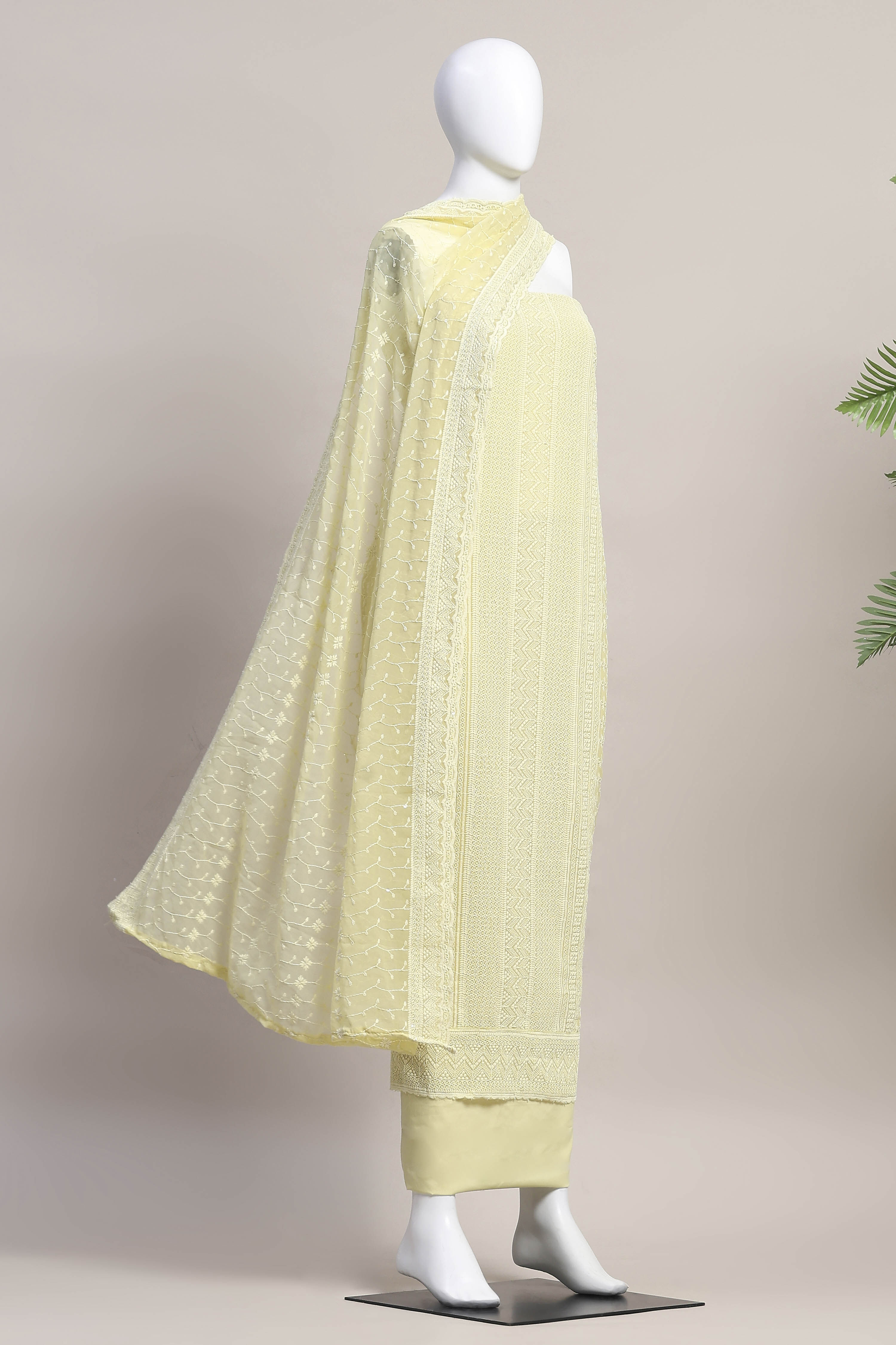 Yellow Georgette Unstitched Suit Set image number 4