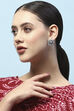 White Oxidised Stone Studded Floral-Shaped Studs image number 1