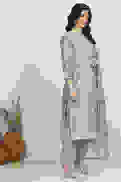 Blue Chanderi Machine Embroidered Unstitched Suit Set image number 6