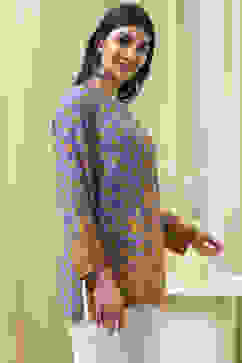 Purple Muslin Printed Straight Short Kurta image number 3