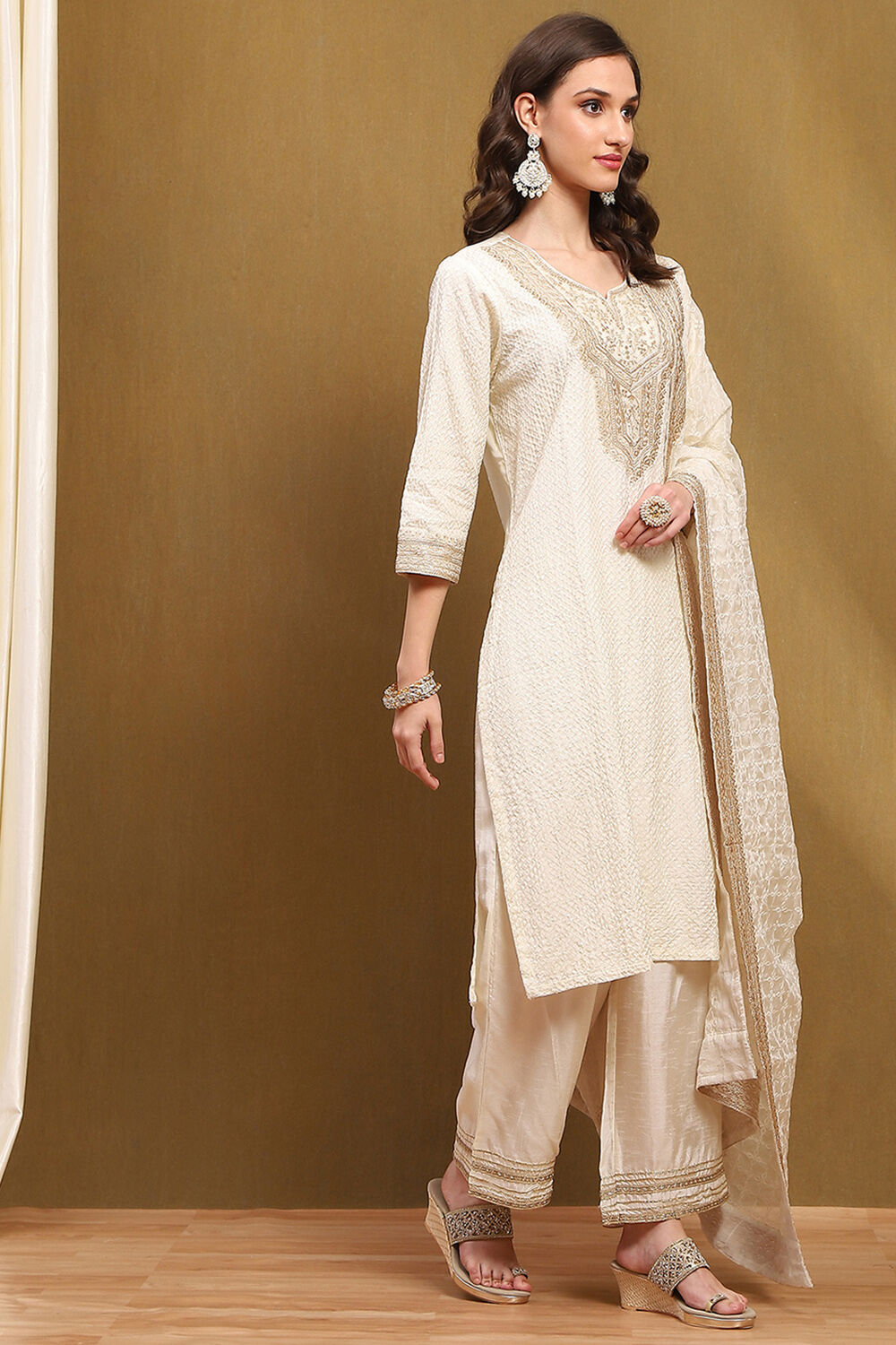 Orange Silk Embroidered Festive Straight Suit Set image number 5