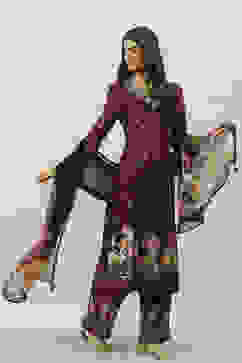 Wine Rayon Printed Straight Pant Kurta Palazzo Suit Set image number 7