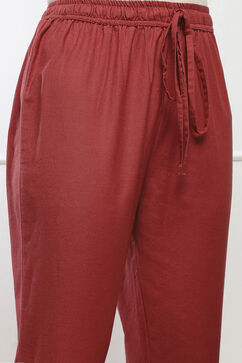 Rust Cotton Flax Slim Solid Pants image number 1