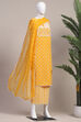 Yellow Cotton Hand Block Embroidered Unstitched Suit Set image number 4
